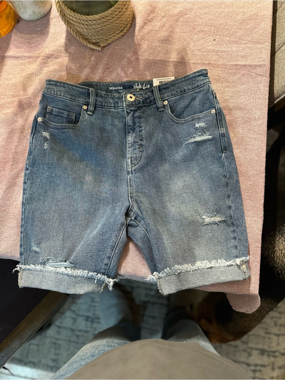 Style & Co. Distressed Blue Denim Bermuda Shorts